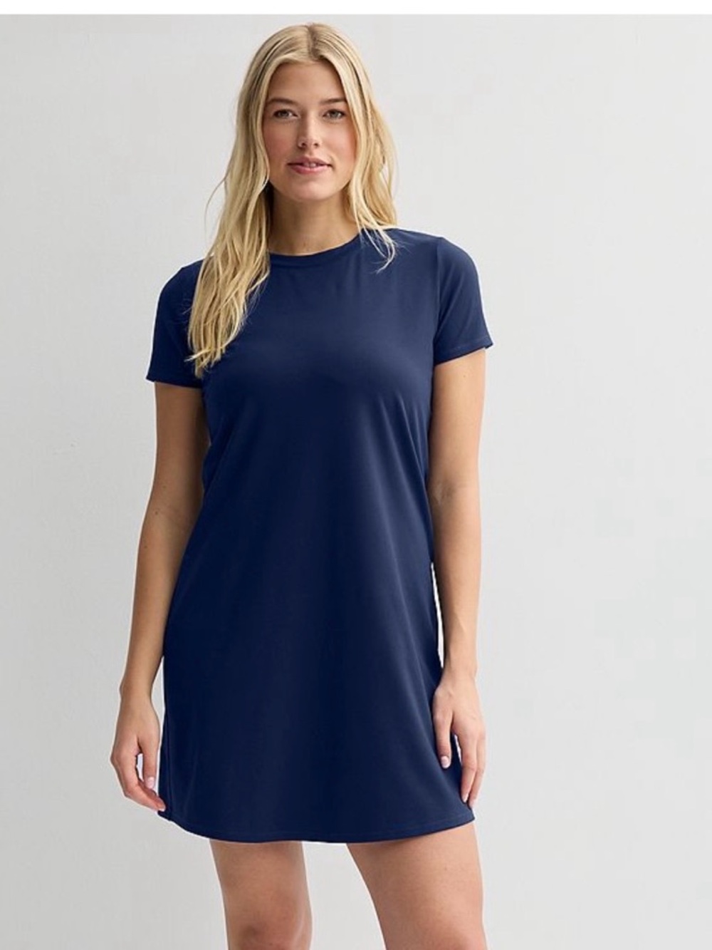 Women’s Tek Gear Essential Soft Navy Blue Crew Neck Short Sleeve Dress. Size XL